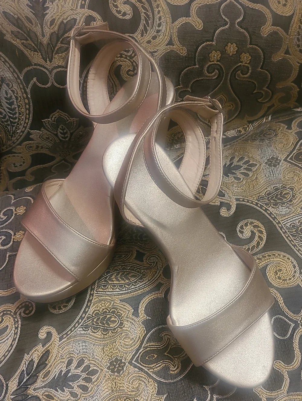 Gold Wedge Sandals, Size 8